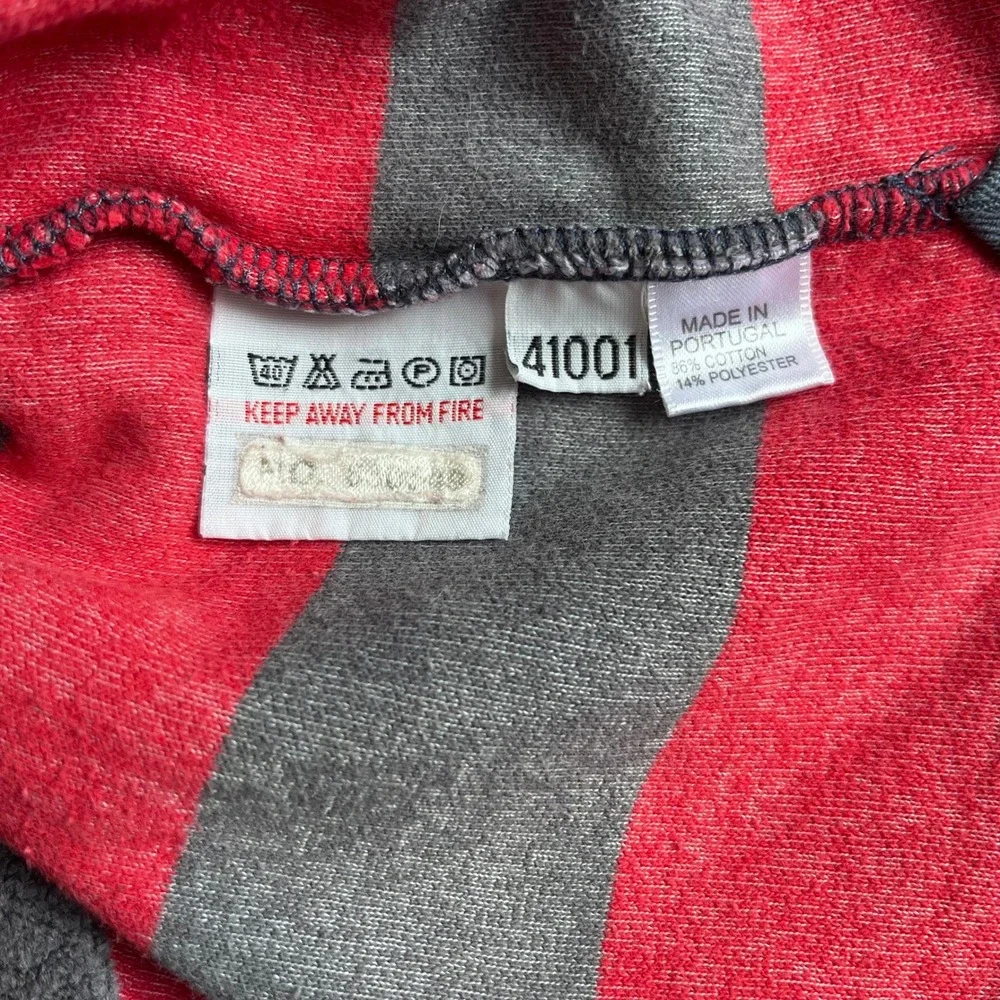 Mini Boden Mock Neck Striped Fleece Pullover Sweater Red‎ Gray Stripes size 7-8Y
